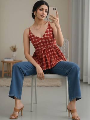 Print Ethnic Cotton Peplum Top 6