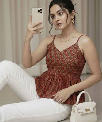 red print ethnic top 8