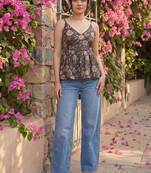 Floral Print Cotton Peplum Top