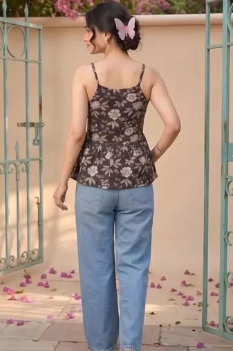 Floral Print Cotton Peplum Top