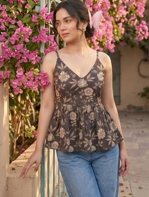 Floral Print Cotton Peplum Top 6