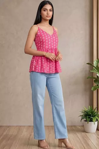Floral Print Cotton Peplum Top