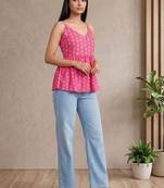 Floral Print Cotton Peplum Top