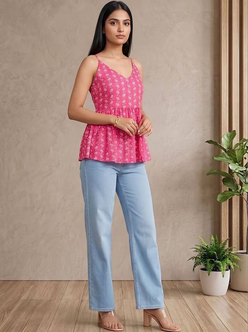Floral Print Cotton Peplum Top