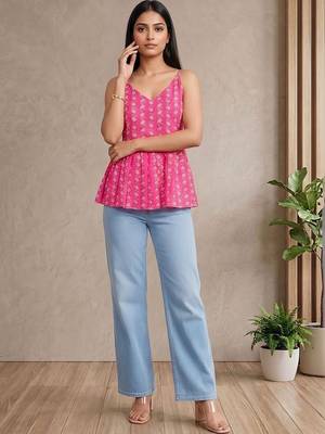 Floral Print Cotton Peplum Top 2