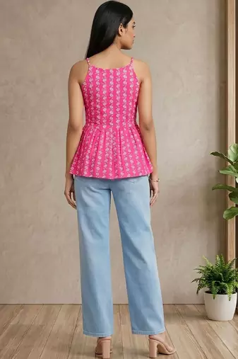 Floral Print Cotton Peplum Top