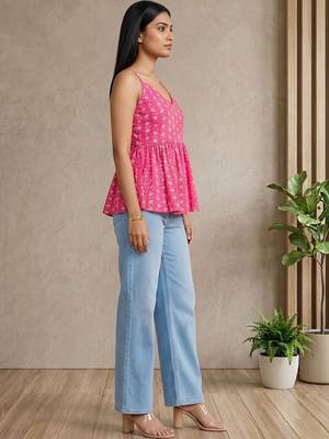 Floral Print Cotton Peplum Top 5