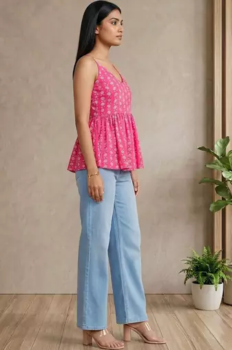 Floral Print Cotton Peplum Top