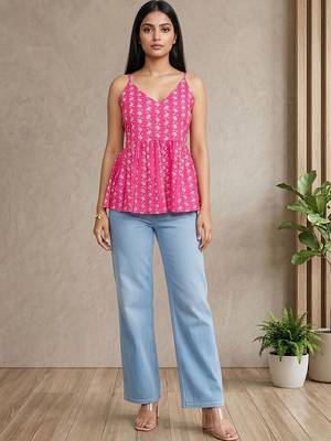 Floral Print Cotton Peplum Top 7