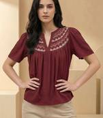 Mandarin Collar Flared Sleeve Top
