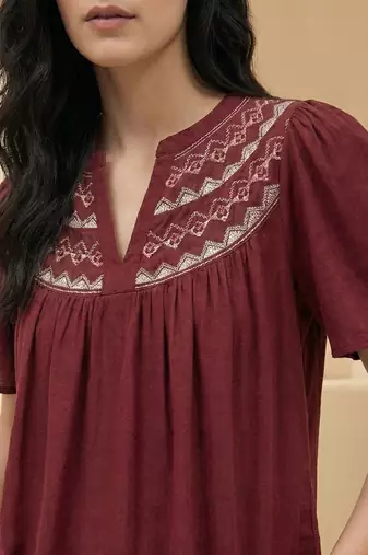 Mandarin Collar Flared Sleeve Top