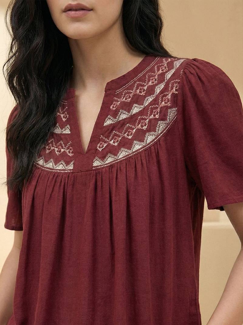 Mandarin Collar Flared Sleeve Top