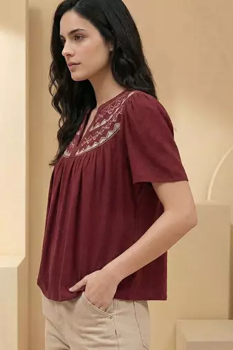 Mandarin Collar Flared Sleeve Top