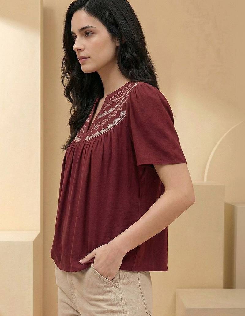 Mandarin Collar Flared Sleeve Top