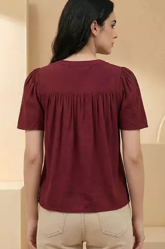 Mandarin Collar Flared Sleeve Top