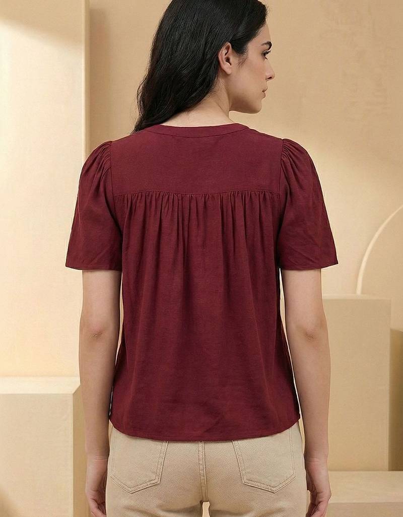 Mandarin Collar Flared Sleeve Top