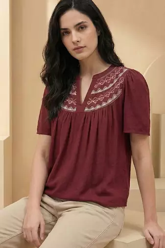 Mandarin Collar Flared Sleeve Top