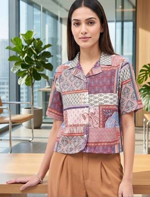 Print Ethnic Satin Crop Top 1