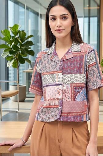 Print Ethnic Satin Crop Top