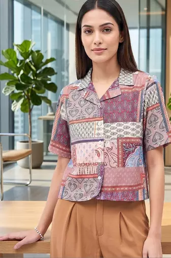 Print Ethnic Satin Crop Top