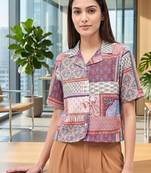 Print Ethnic Satin Crop Top
