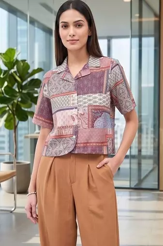 Print Ethnic Satin Crop Top