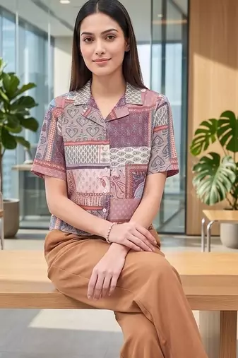 Print Ethnic Satin Crop Top