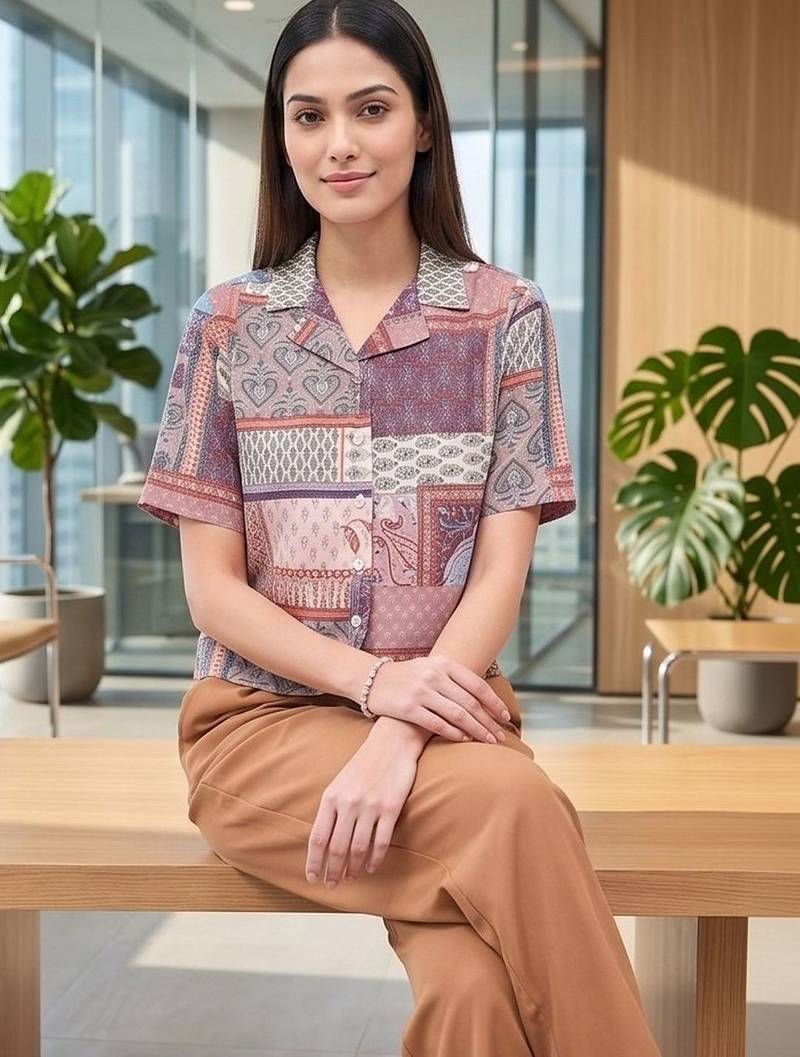 Print Ethnic Satin Crop Top