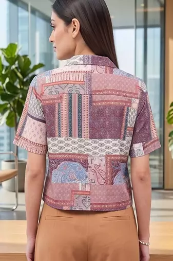 Print Ethnic Satin Crop Top