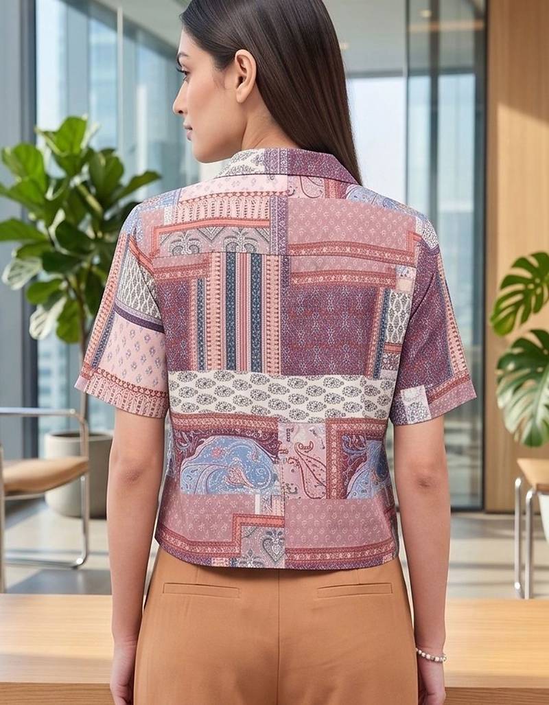 Print Ethnic Satin Crop Top