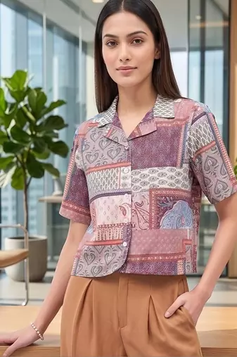 Print Ethnic Satin Crop Top