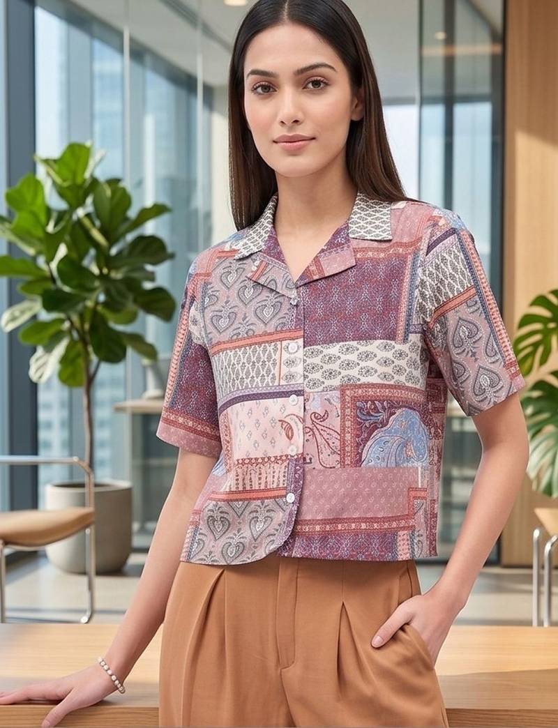 Print Ethnic Satin Crop Top