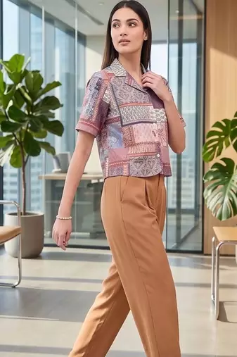 Print Ethnic Satin Crop Top