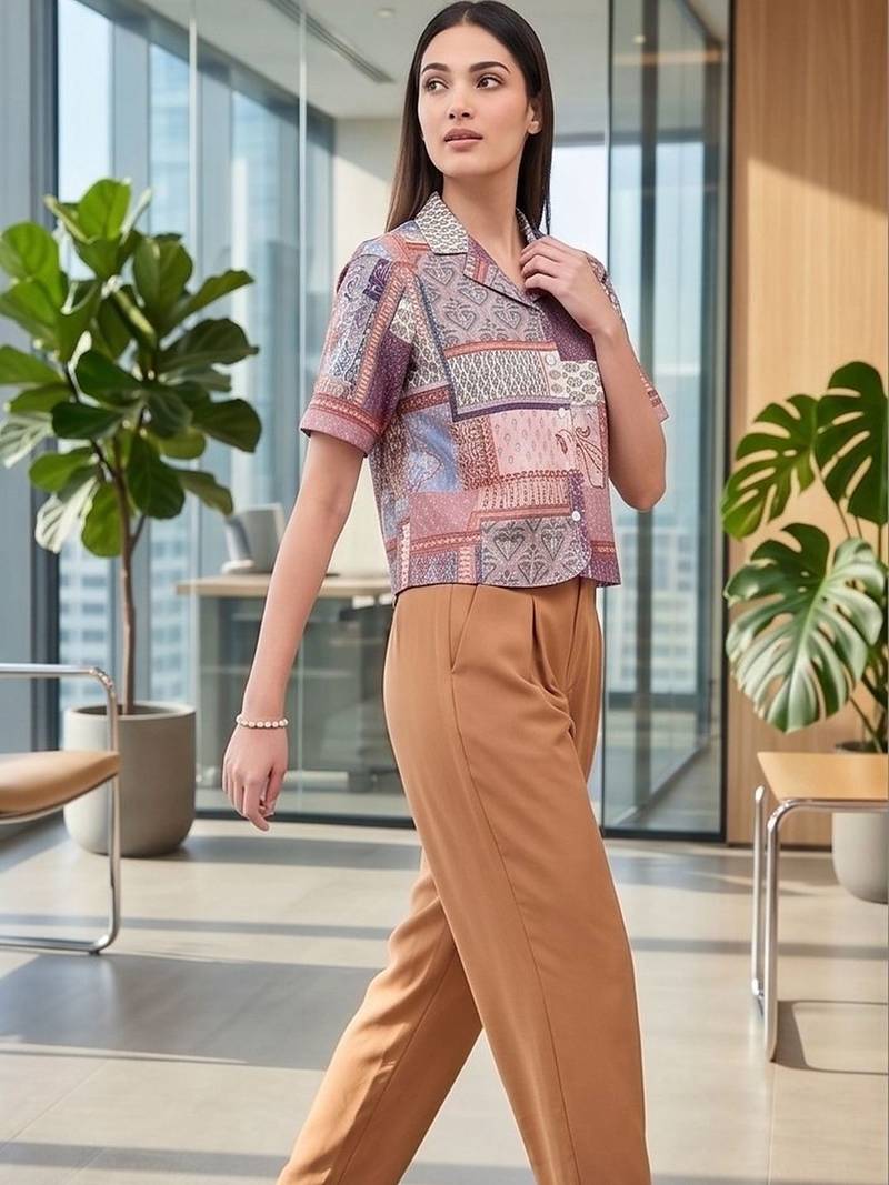Print Ethnic Satin Crop Top