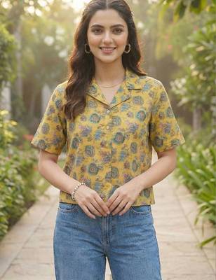 Floral Print Satin Shirt Style Top 1