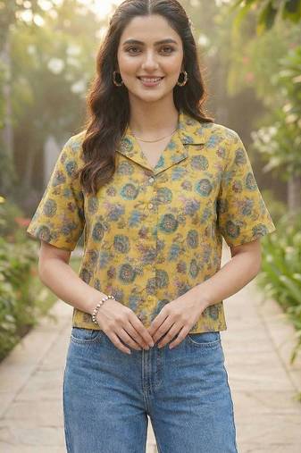Floral Print Satin Shirt Style Top