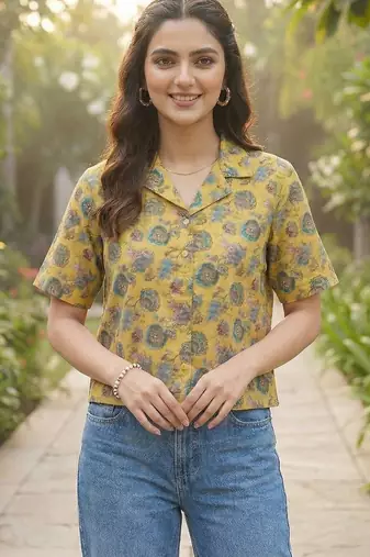 Floral Print Satin Shirt Style Top