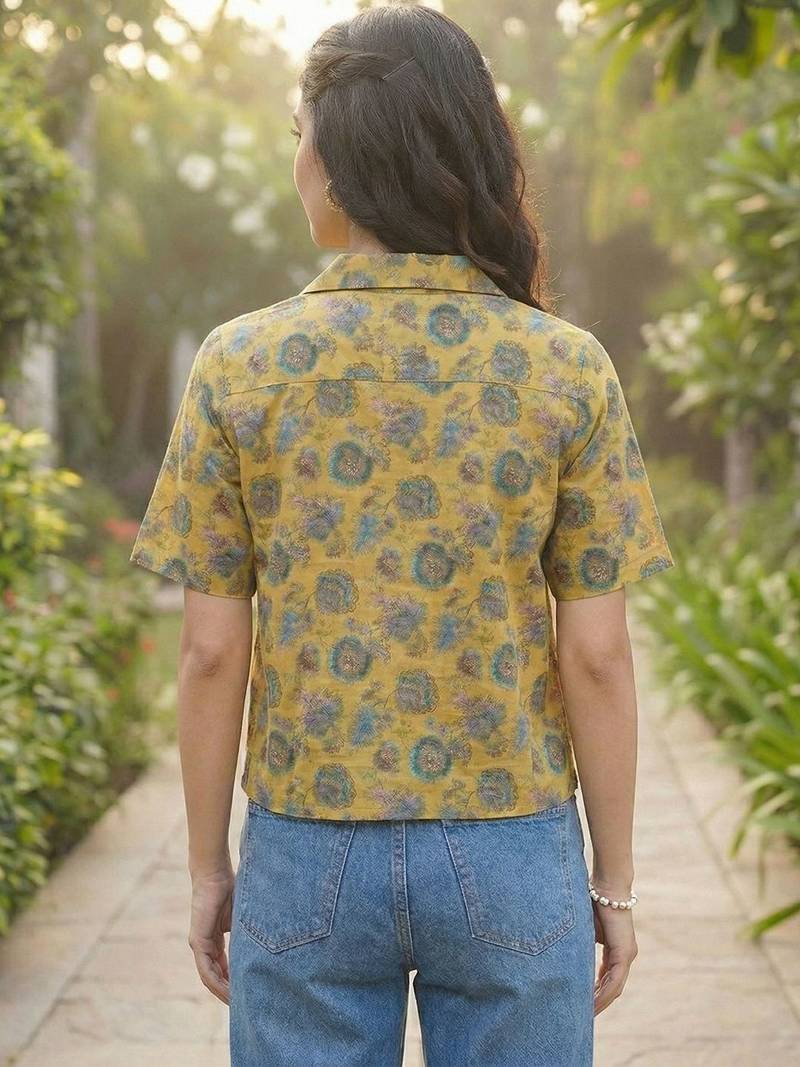 Floral Print Satin Shirt Style Top