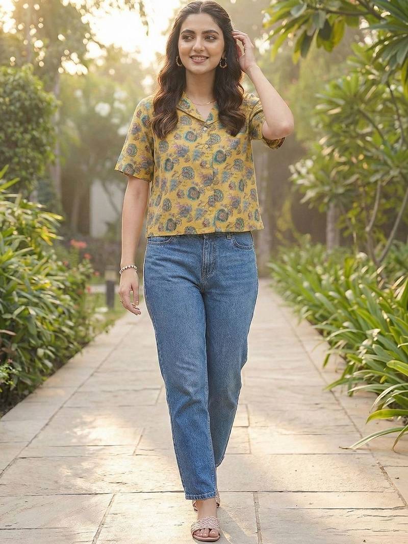 Floral Print Satin Shirt Style Top