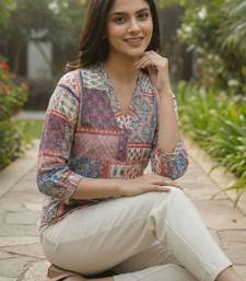 Print Puff Sleeve Satin Blend Top