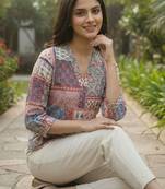 Print Puff Sleeve Satin Blend Top
