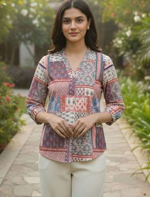 Print Puff Sleeve Satin Blend Top 5