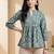 Floral Print Mandarin Collar Puff Sleeve Bohemian Peplum Top