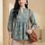 Floral Print Mandarin Collar Puff Sleeve Bohemian Peplum Top