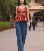Print Block Print Cotton Peplum Top