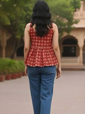 Print Block Print Cotton Peplum Top 3