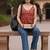 Print Block Print Cotton Peplum Top
