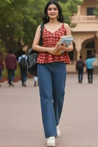 Print Block Print Cotton Peplum Top