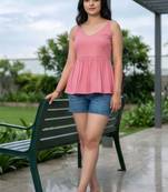 Geometric Print Cotton Peplum Top