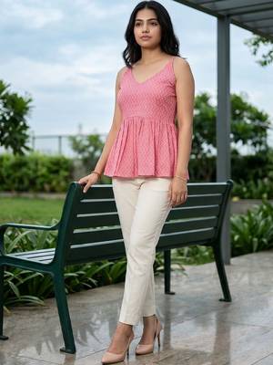 Geometric Print Cotton Peplum Top 4